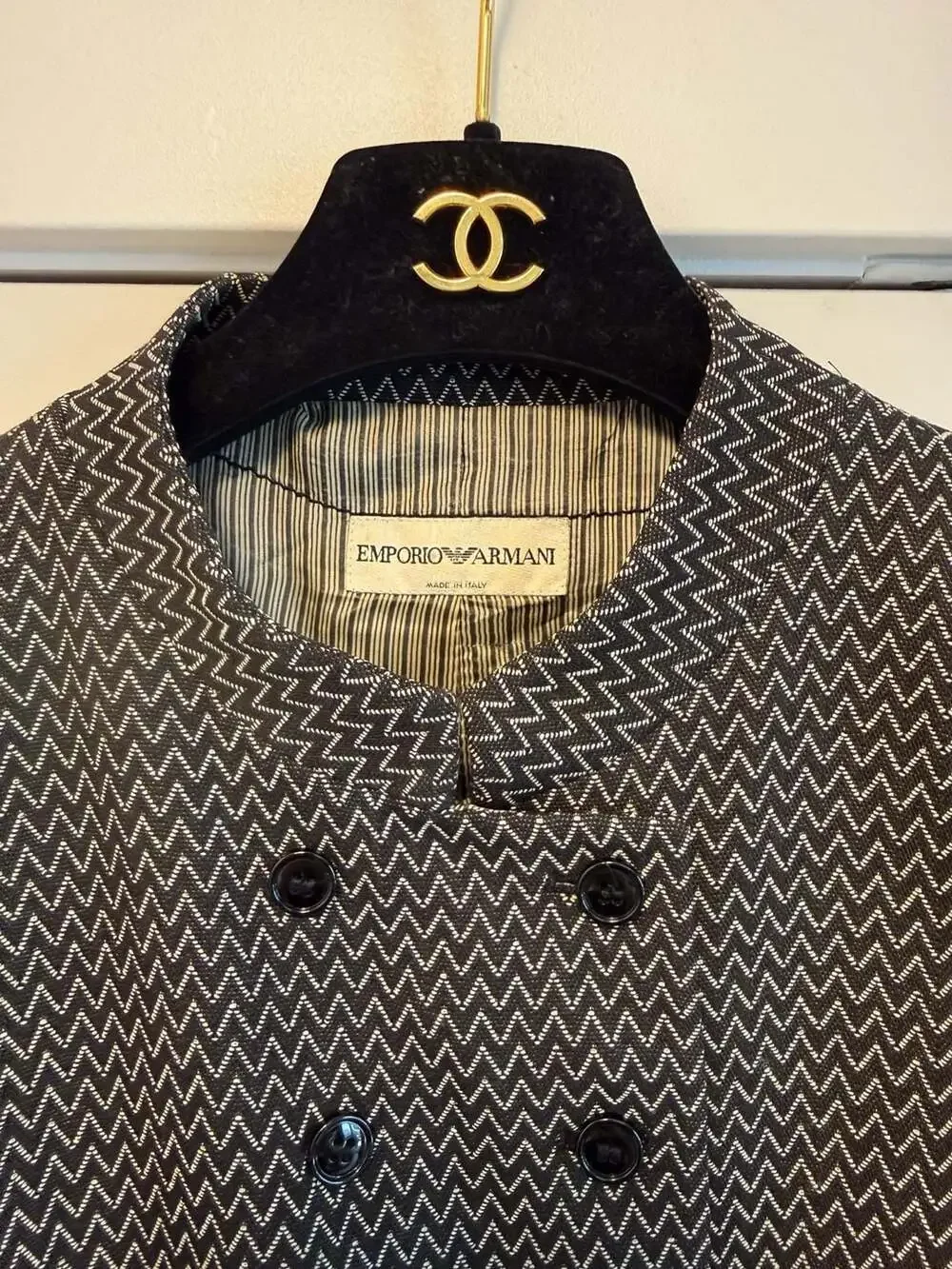 Emporio Armani Double-Breasted Chevron Pattern Wool Jacket
